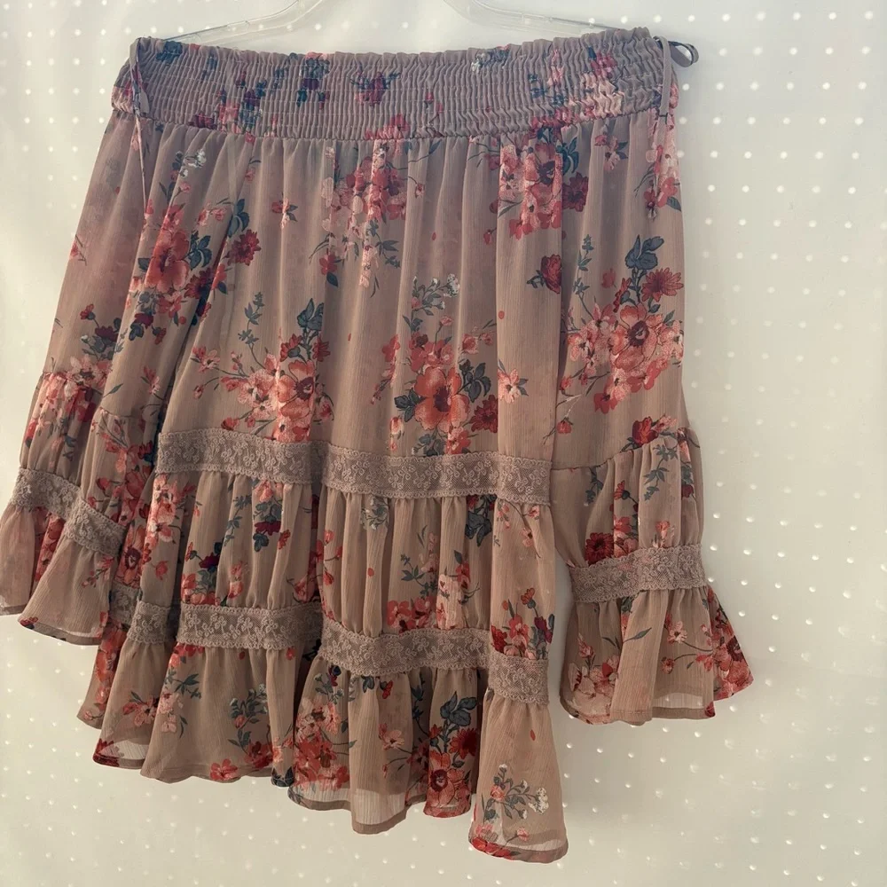 T.I.M.I.N.G. BOHO Floral off the shoulder top in Red and Brown Size S INV25/205 - Picture 2 of 7